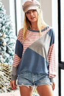 BiBi French Terry Color Block Round Neck Sweatshirts