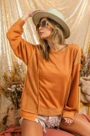 BiBi Exposed Seam Round Neck French Terry Sweatshirt