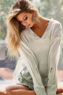 BiBi Distressed Tie-Dye V-Neck Knit Cover Up