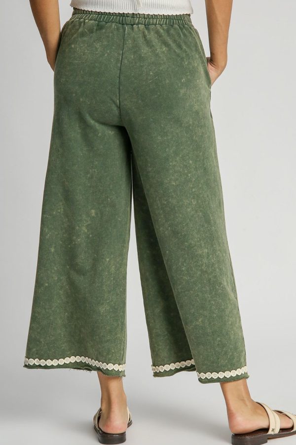 Umgee Full Size Peace Lace Applique Mineral Wash Wide Leg Pants Plus Size - Image 3