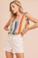 Aemi + Co Contrast Striped Scoop Neck Tie Shoulder Tank