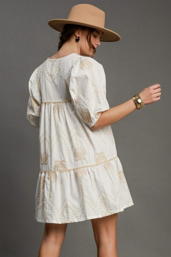 Umgee Full Size Embroidered Puff Sleeve Babydoll Dress Plus Size - Image 4