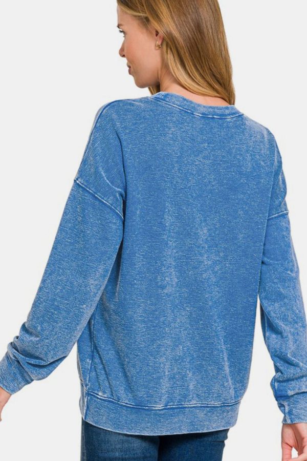 Zenana Washed Round Neck Dropped Shoulder Sweatshirt - Image 2