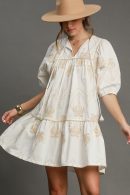 Umgee Full Size Embroidered Puff Sleeve Babydoll Dress Plus Size