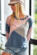 BiBi French Terry Color Block Round Neck Sweatshirts