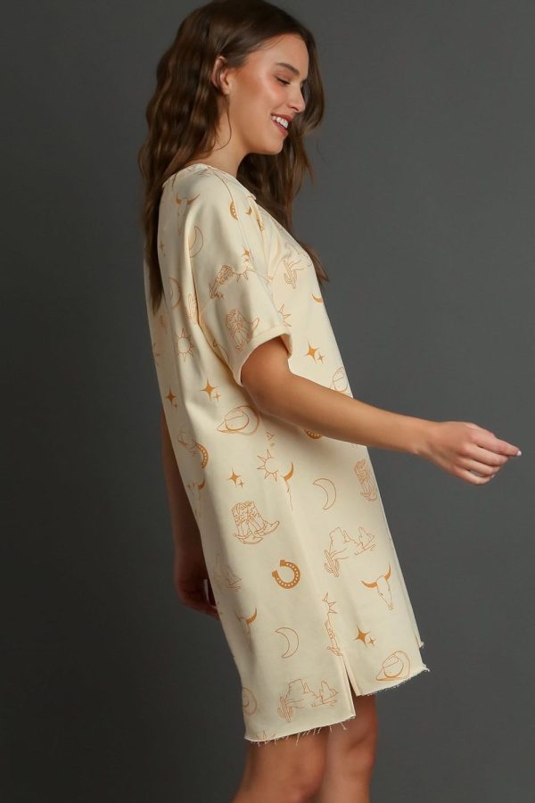 Umgee Full Size French Terry Short Sleeve Round Neck Dress Plus Size - Image 3