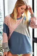 BiBi French Terry Color Block Round Neck Sweatshirts