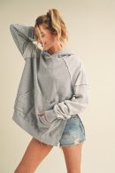 Aemi + Co Exposed Seam Side Slit Hoodie with Kangaroo Pocket