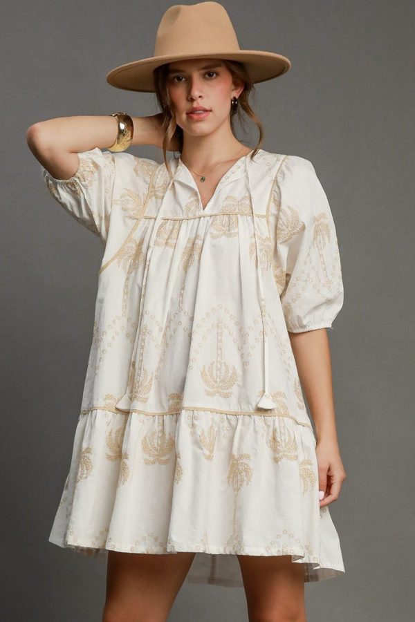 Umgee Full Size Embroidered Puff Sleeve Babydoll Dress Plus Size - Image 2