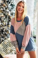BiBi French Terry Color Block Round Neck Sweatshirts
