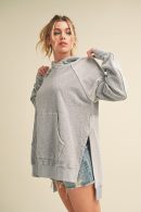 Aemi + Co Exposed Seam Side Slit Hoodie with Kangaroo Pocket